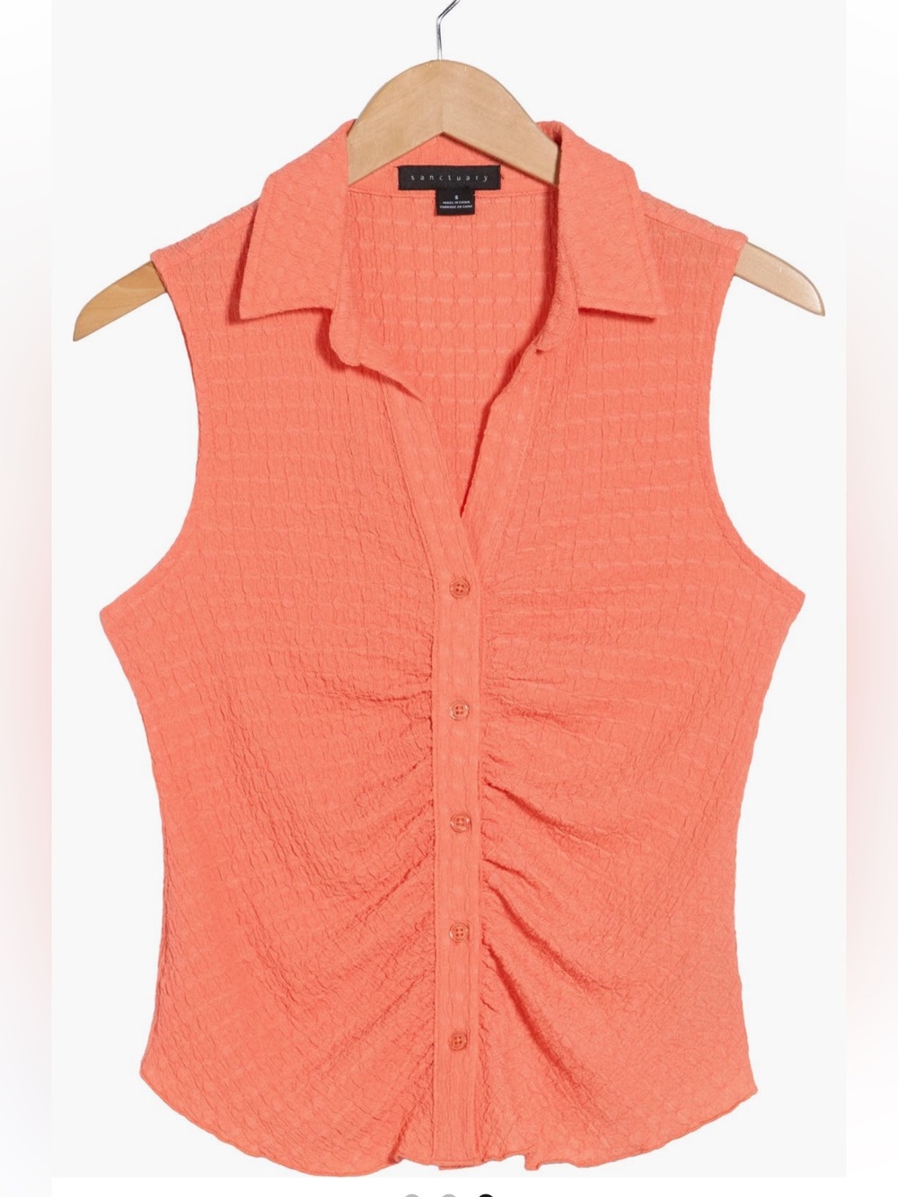 SANTUARY || Rusched Button-Up Tank “Tangy Twist Orange” Coral Sleeveless